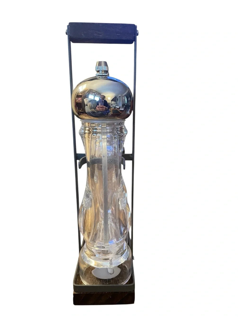 Urban Gourmet salt and pepper tall acrylic grinders metal frame stand silver top